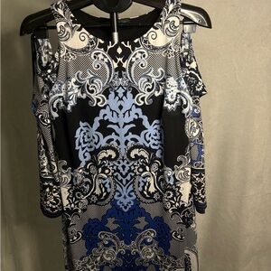 INC International Concepts Elegant Black and Blue Patterned Dress